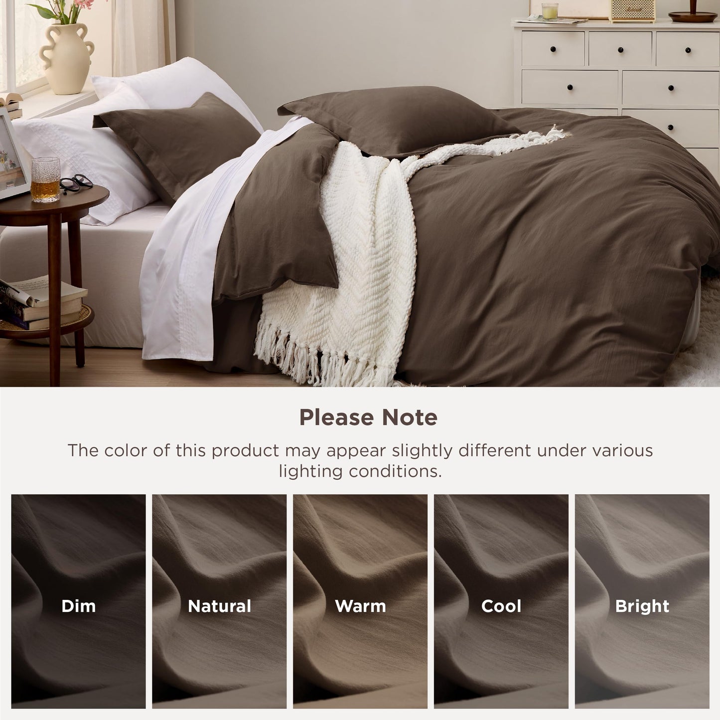 Bedsure Duvet Cover Queen Size - 3 Pieces Prewashed Cotton-Like Polyester Soft Bedding Set, Includes 1 Duvet Cover 90x90 Inches with Zipper Closure & 2 Pillow Shams, No Comforter，(Dark Brown, Queen)