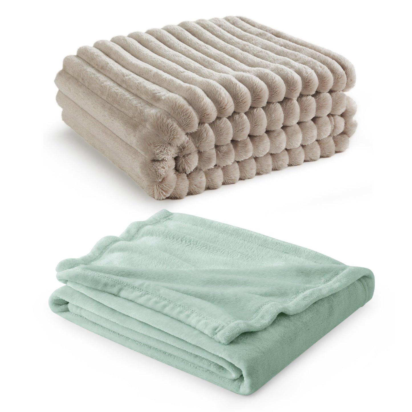 Bedsure Fleece Blanket Twin Size (Beige & Sage Green)
