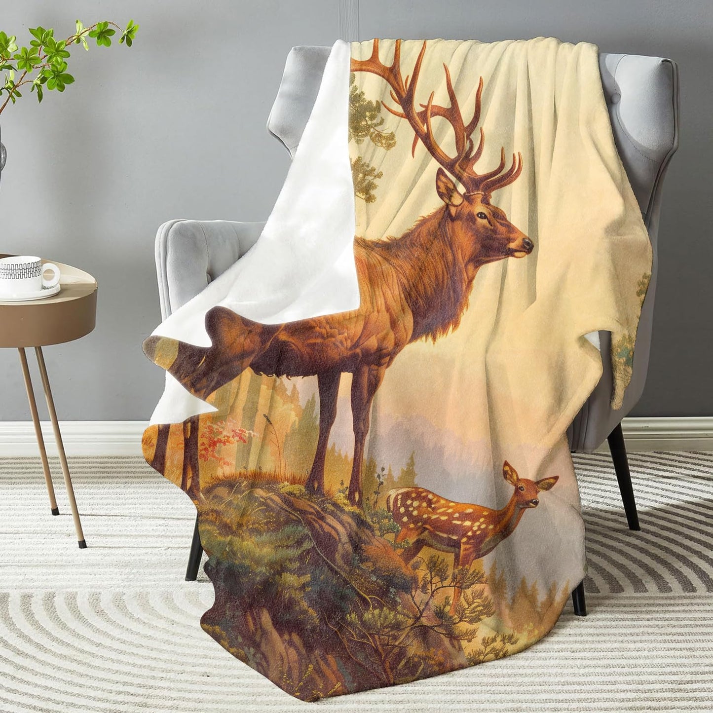 dhakalrlde for Deer in Forest Throw Blanket - Plush, Soft, Comfy, Lightweight, Warm & Fuzzy Flannel, Anti-Pilling Fabric for Couch, Bedroom, Travel & Living Room - Ideal Gift 50in×60in