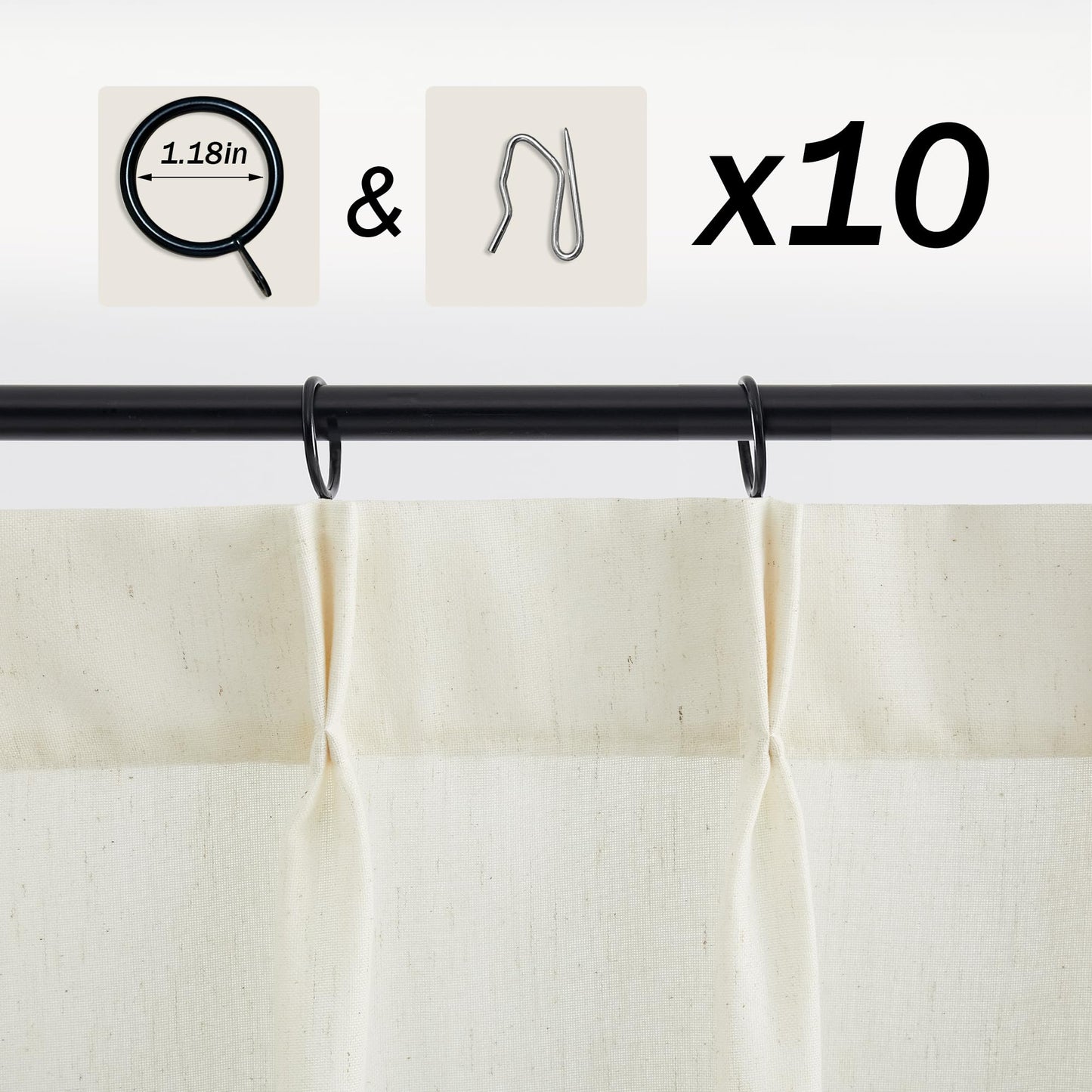 LIMON HOME Valance Curtains18 inch Length for Cafe Curtains Pinch Pleat Farmhouse Curtains for Kitchen Window 2 Curtain Panels, 10 Metal Rings, 10 Hooks