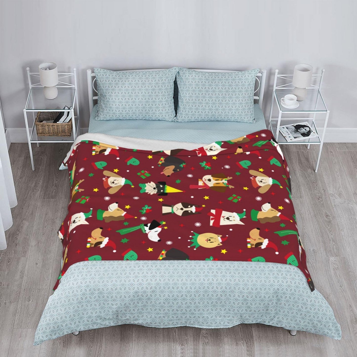 Cute Christmas Puppy Dog Throw Blanket Cozy Fluffy Plush Blanket Soft Flannel Throw Blanket for Kids Men Women Gift Sofa Bed Couch 50"x40" Christmas