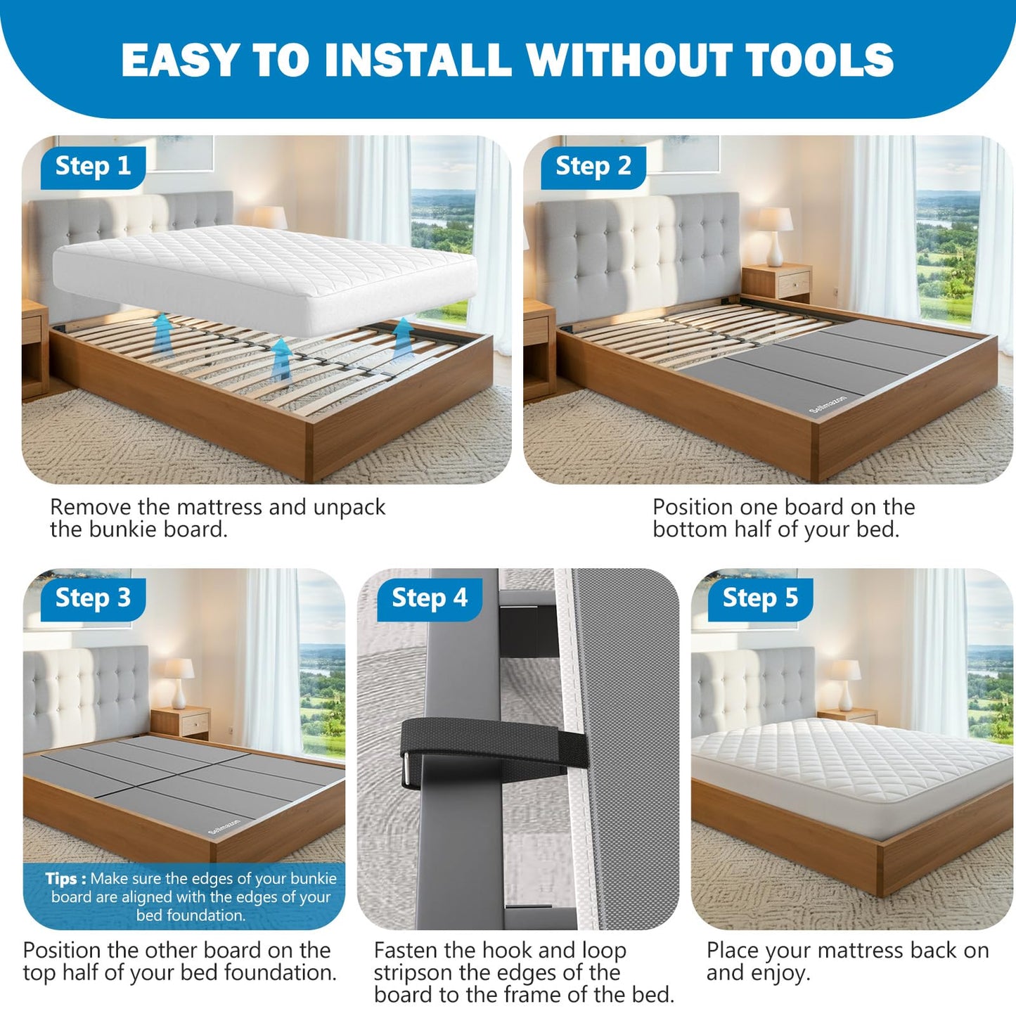 Sellmazon Bunkie Board Queen Size (60x80''), Heavy Duty Bed Boards for Frame, Sleeper Sofa Support Board to Stop Sagging Mattress, Breathable, Noise Minimizing, Moisture Resistant
