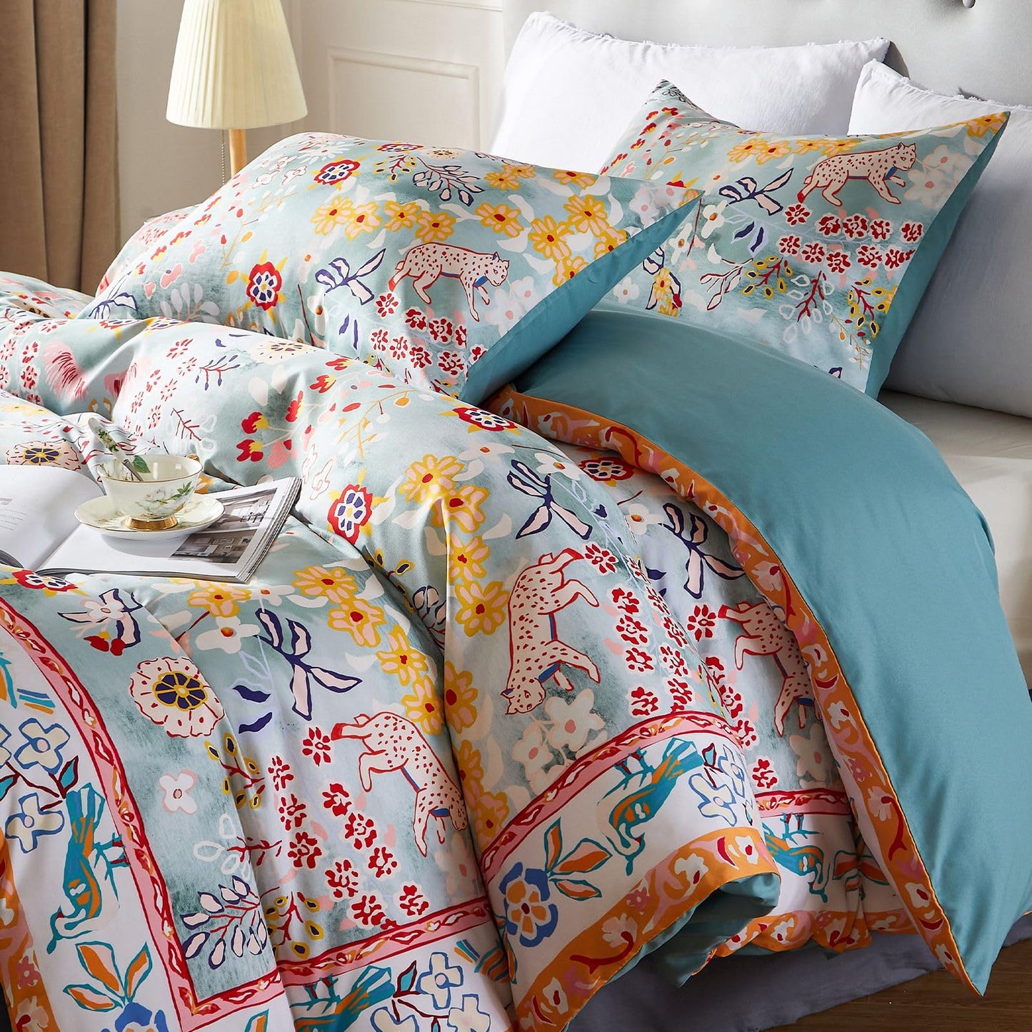 Cupocupa Duvet Cover Twin Size Set Boho Floral Botanical 2 Pieces XL Size Lightweight Duvet Cover Set with Zipper Closure, 4 Ties Reversible Chic Garden Aesthetic Bedding