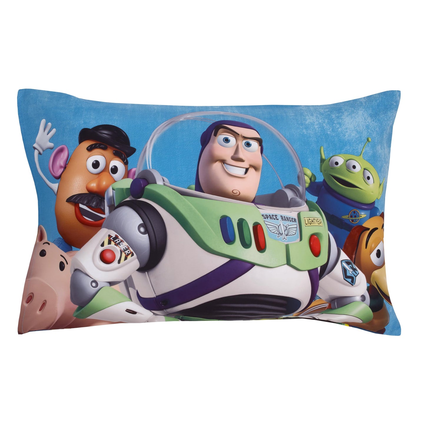 NoJo Disney Toy Story Taking Action Blue, Green and Yellow 4 Piece Toddler Bed Set - Comforter, Fitted Bottom Sheet, Flat Top Sheet, and Reversible Pillowcase
