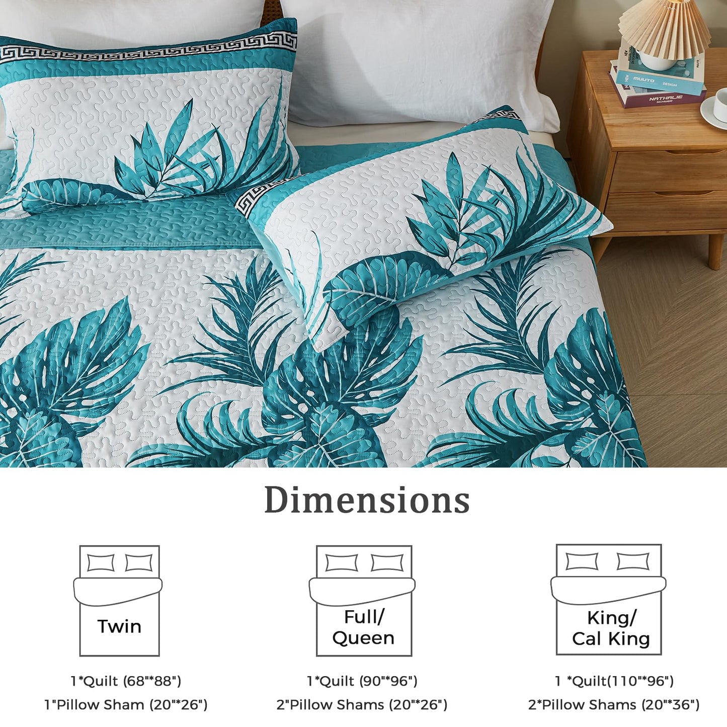 OARAGE Quilt Bedding Set, Blue King/Cal King Comforter Set, Bedding Comforter Sets, Soft Lightweight Bedspread, Ultrasonic Microfiber Bed Coverlet for All Season (1 Quilt,2 Sham)