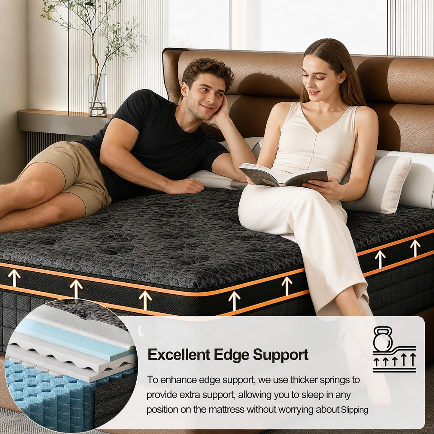ENSHUI Twin Mattress,12 Inch Hybrid Mattress in a Box，Medium Firm Mattresses with Gel Memory Foam & Pocket Springs, Pressure Relief, Cooling,Edge Support, 365 Night Trial（Horizontal bar Side）