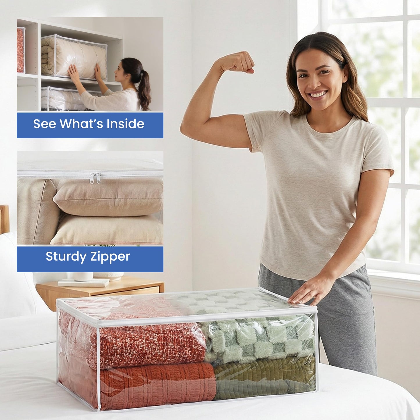 Handy Laundry Blanket Storage Bags - 90 L, Pack Of 4, Zippered Large Clear Plastic Storage Bag, Shield Your Quilt Blankets, Bedding & Clothes from Dust, Dirt & Moisture, Gliding Zipper for Easy Access
