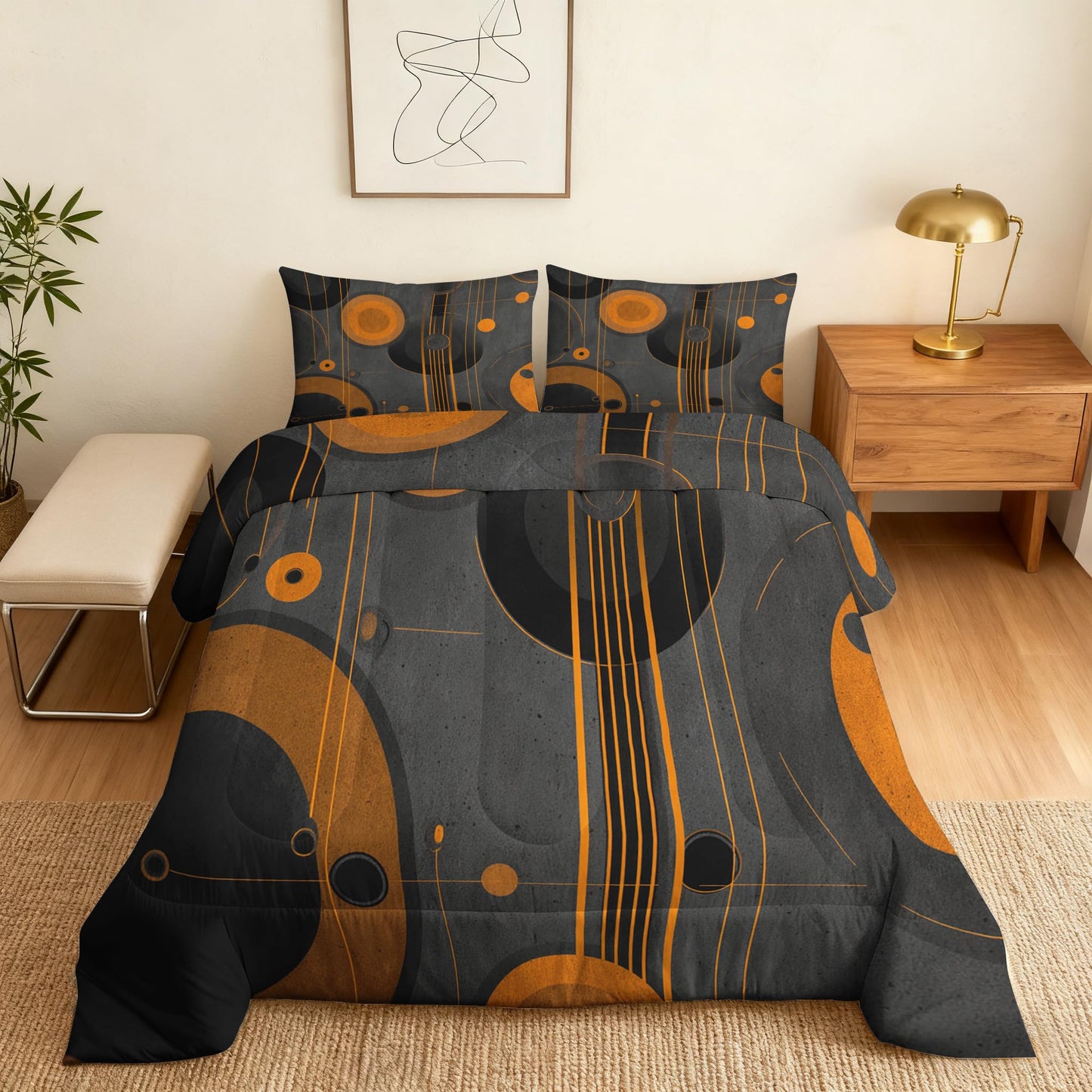 ZDABAOEC Mid Century Queen Comforter Set 3 Piece, 2 Pillow Shams, Modern Abstract Geometric Reversible Down Alternative All Season Bedding, Soft Microfiber, Mid Century Bedroom Decor