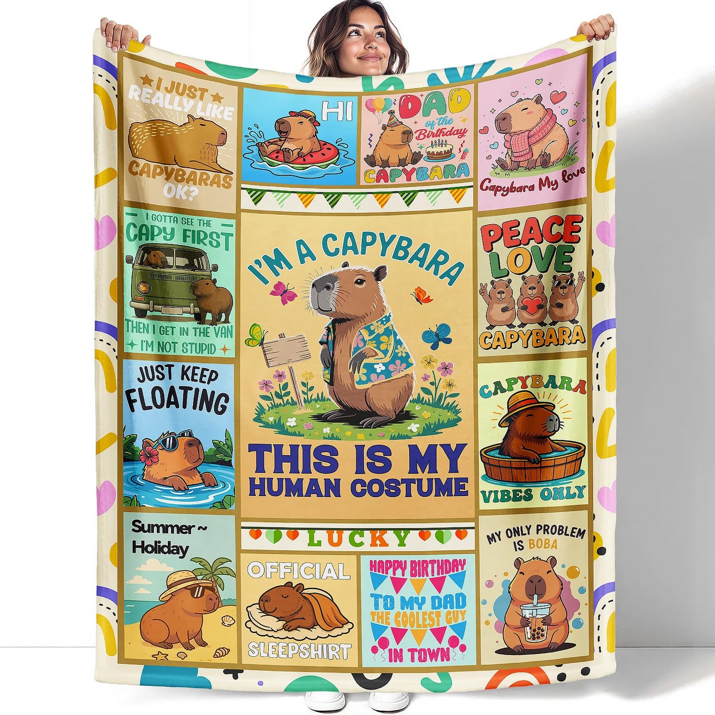 XSMEI Capybara Throw Blanket, Funny Quotes Cartoon Design, Soft Cozy Fleece Blanket for Couch Bed, 40 x 50 Inches