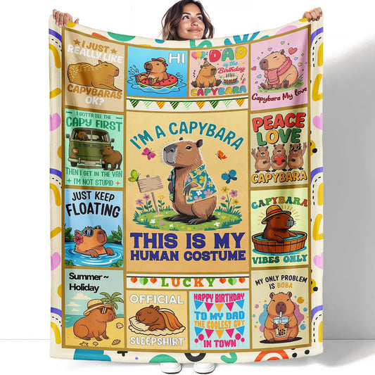XSMEI Capybara Throw Blanket, Funny Quotes Cartoon Design, Soft Cozy Fleece Blanket for Couch Bed, 40 x 50 Inches