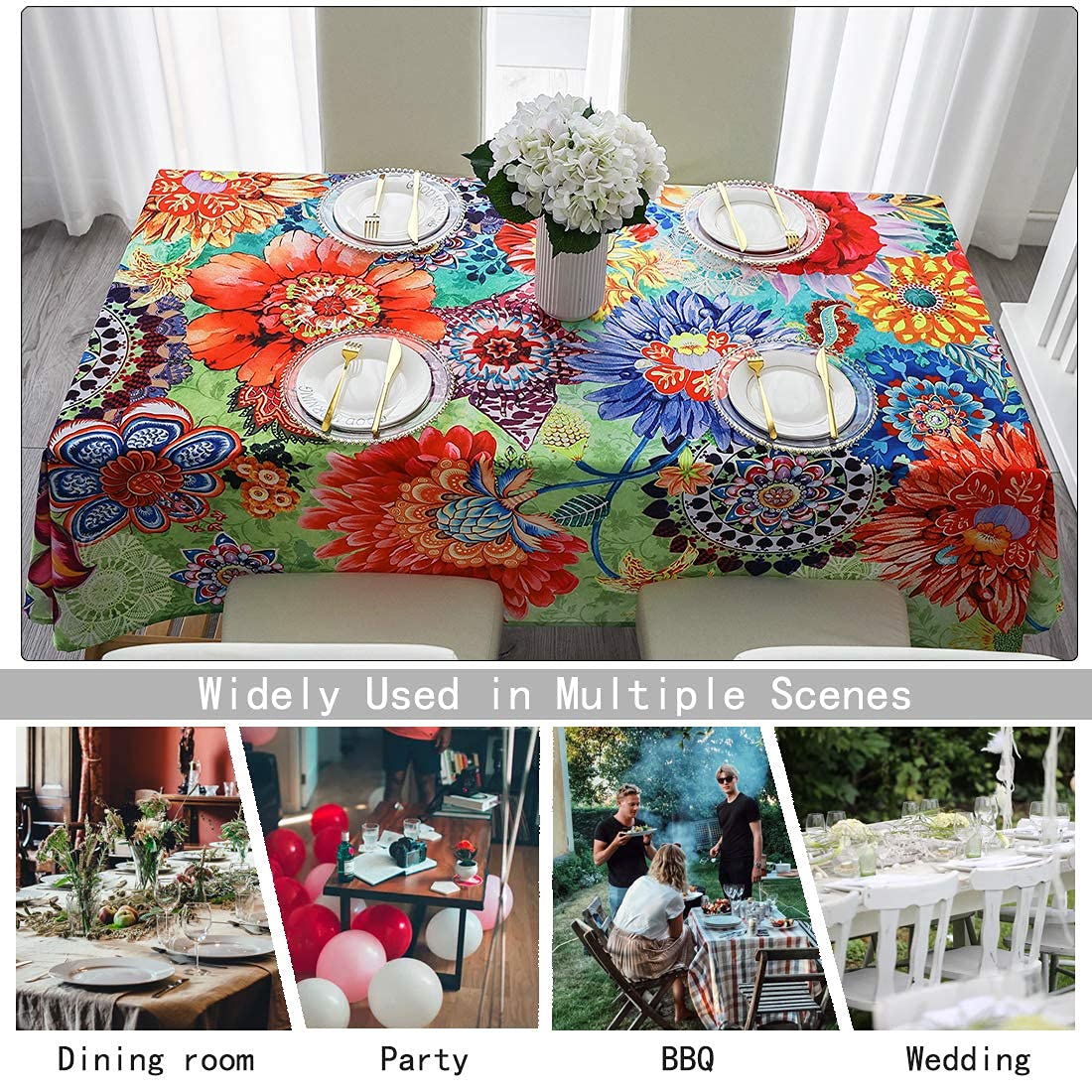 HMS Happy Memories Tablecloth, Original Design Hand Drawing Art Print Table Cloth, Washable Water Resistance Microfiber Decorative Rectangle Table Cover(Tape 8 60"x102")