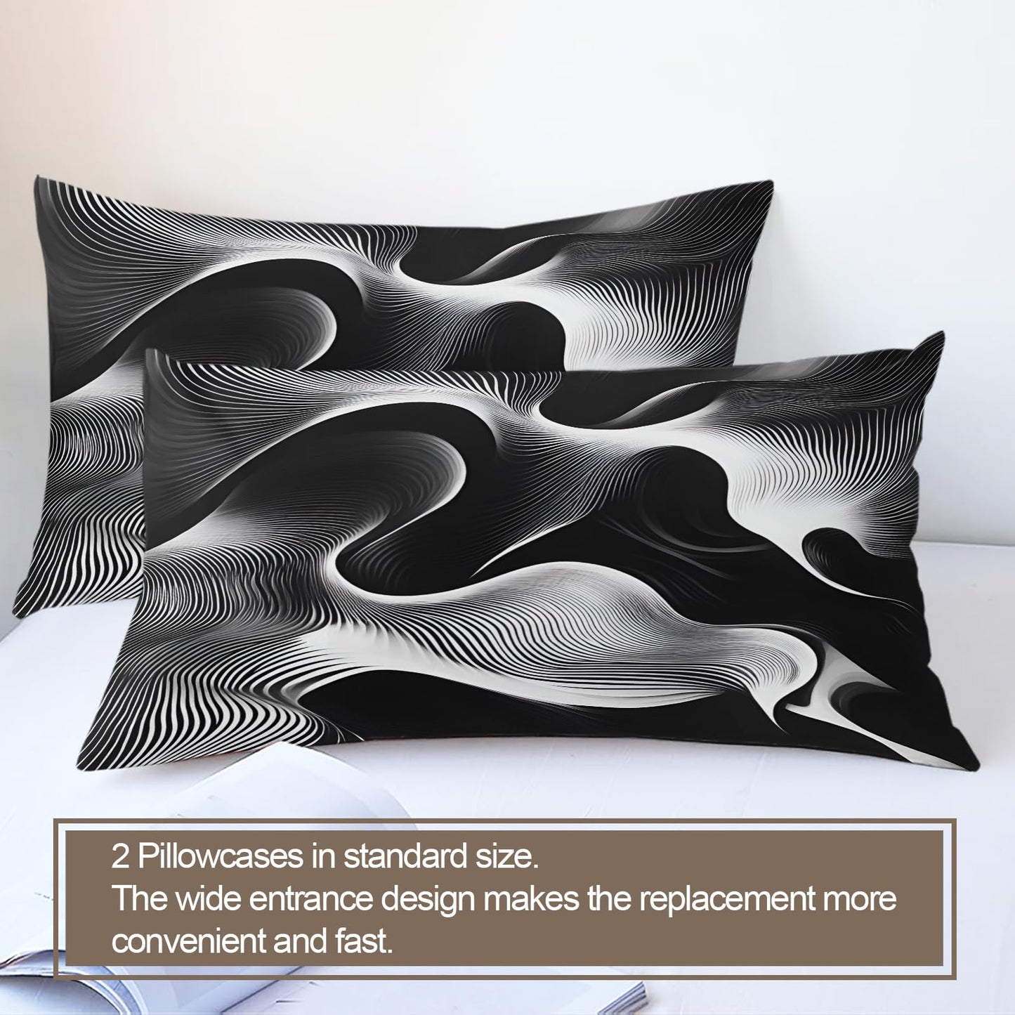 QINYUN Black White Duvet Cover King Size, Modern Abstract Bedding Set 3 Piece Bedroom Decor Trippy Psychedelic Comforter Cover and 2 Pillow Sham with Zipper Closure
