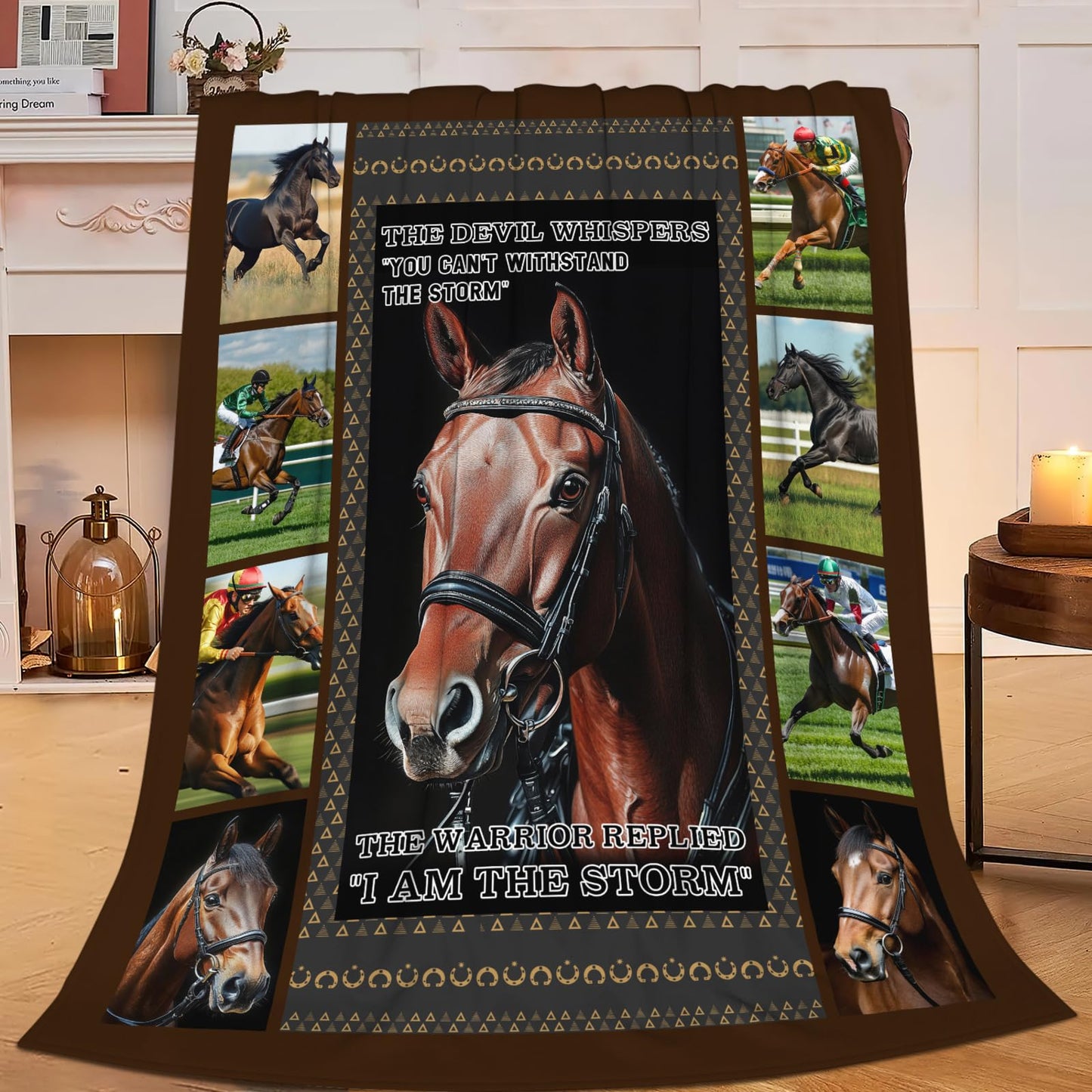 Lovira Horserace Throw Blanket Horse I Am The Storm Print Throw Blankets Gifts for Couch Sofa Bed Stuff Decor Soft Cozy Fleece Plush Warm Flannel Bedding for Lover Men Women 40"x50"