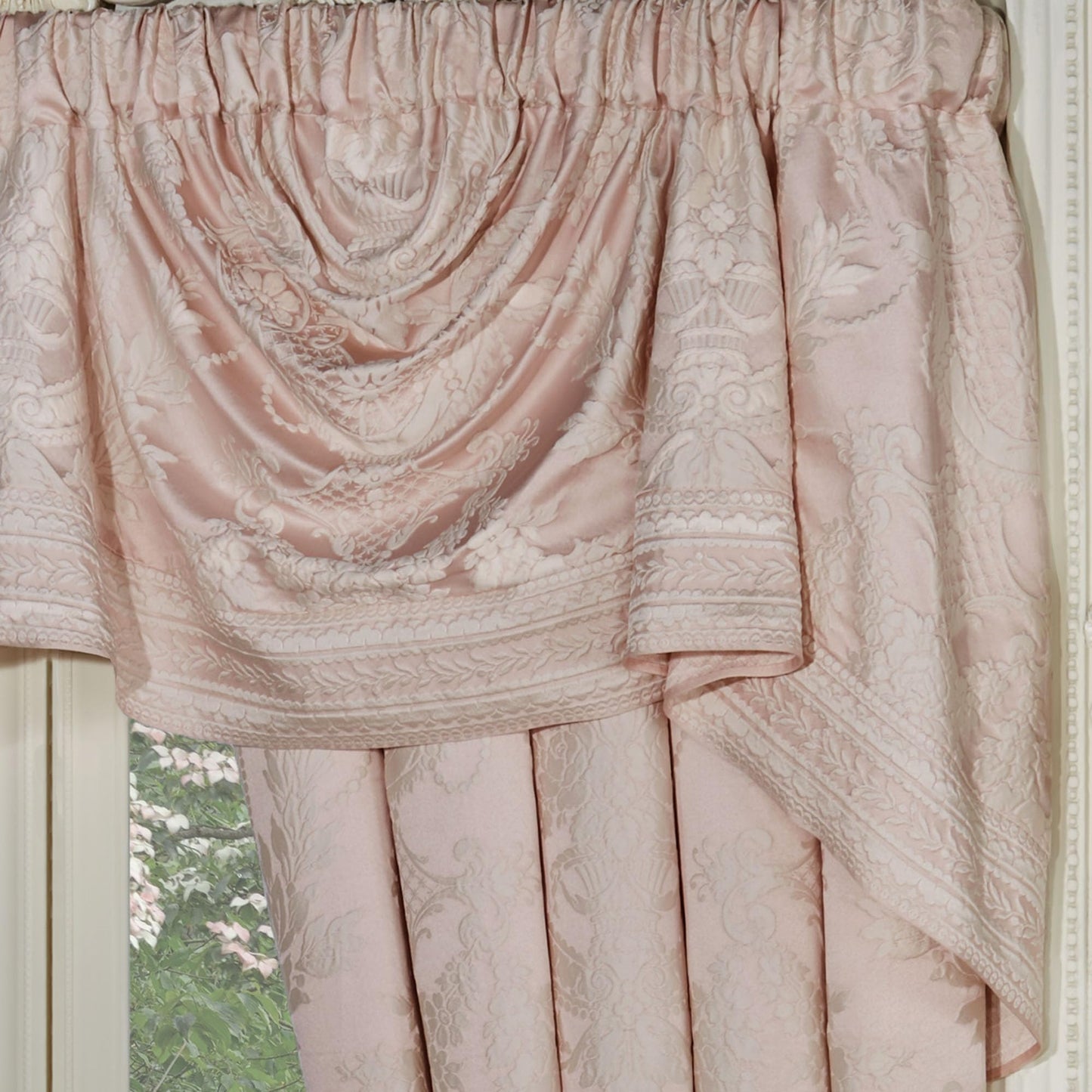 Marquessa Luxury Empire Window Valance & 84L Curtains Set, Blush Pink
