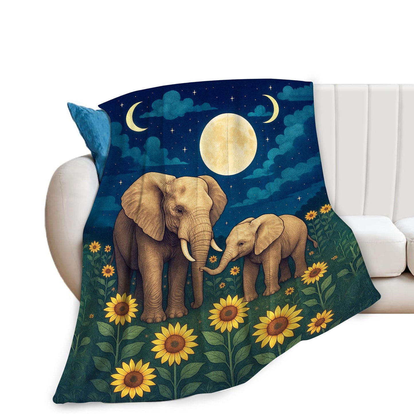 Elephant Blanket Cute Elephant Sunflower Throw Blanket Soft Warm Cozy Fleece Fuzzy Plush Stuff Animal Bedding Toddler Nursery Baby Blankets Gifts for Boys Girls Kids Adult Men Women 40"X50"