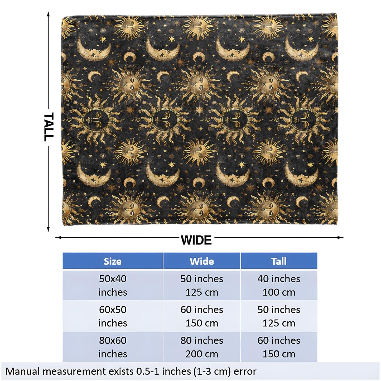 Celestial Sun and Moon Throw Blanket for Girls Boys Kids Adults, 50x60 in, Cozy Flannel Blanket for Bedroom, Camping, Couch, Room Decor, Fuzzy Warm Soft Gifts