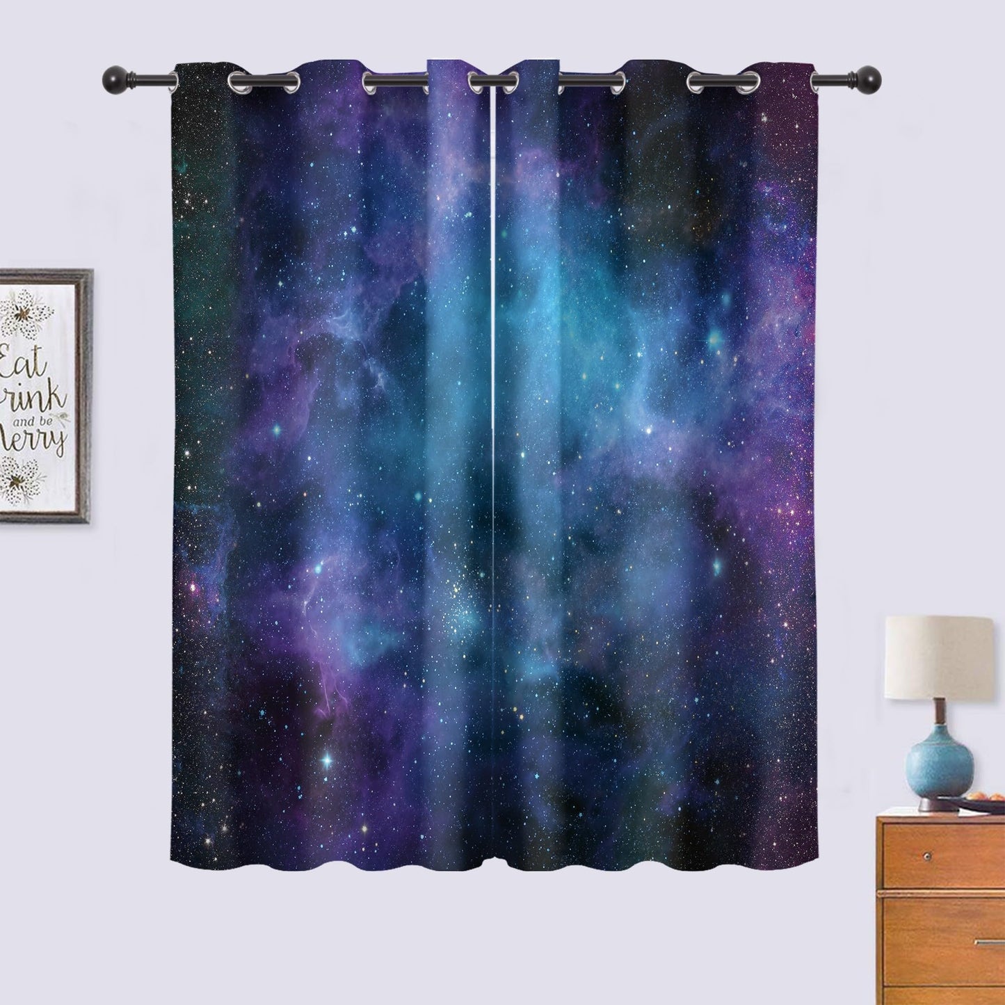 Cinbloo Galaxy Blackout Curtains 29W x 63L Inch Grommet Kids Blackout Curtains Outer Space Universe Blue Psychedelic Planet Nebula Starry Sky Art Living Room Bedroom Window Drapes Fabric 2 Panels