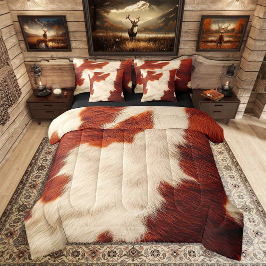 Erosebridal Brown Cowhide Bed in A Bag King Size Cow Print Kids Comforter Set 7 Piece Rustic Western Cowboy Bedding Set for Boys Teens Adult Bedroom Decor Farm Animal Fur Farmhouse Sheets