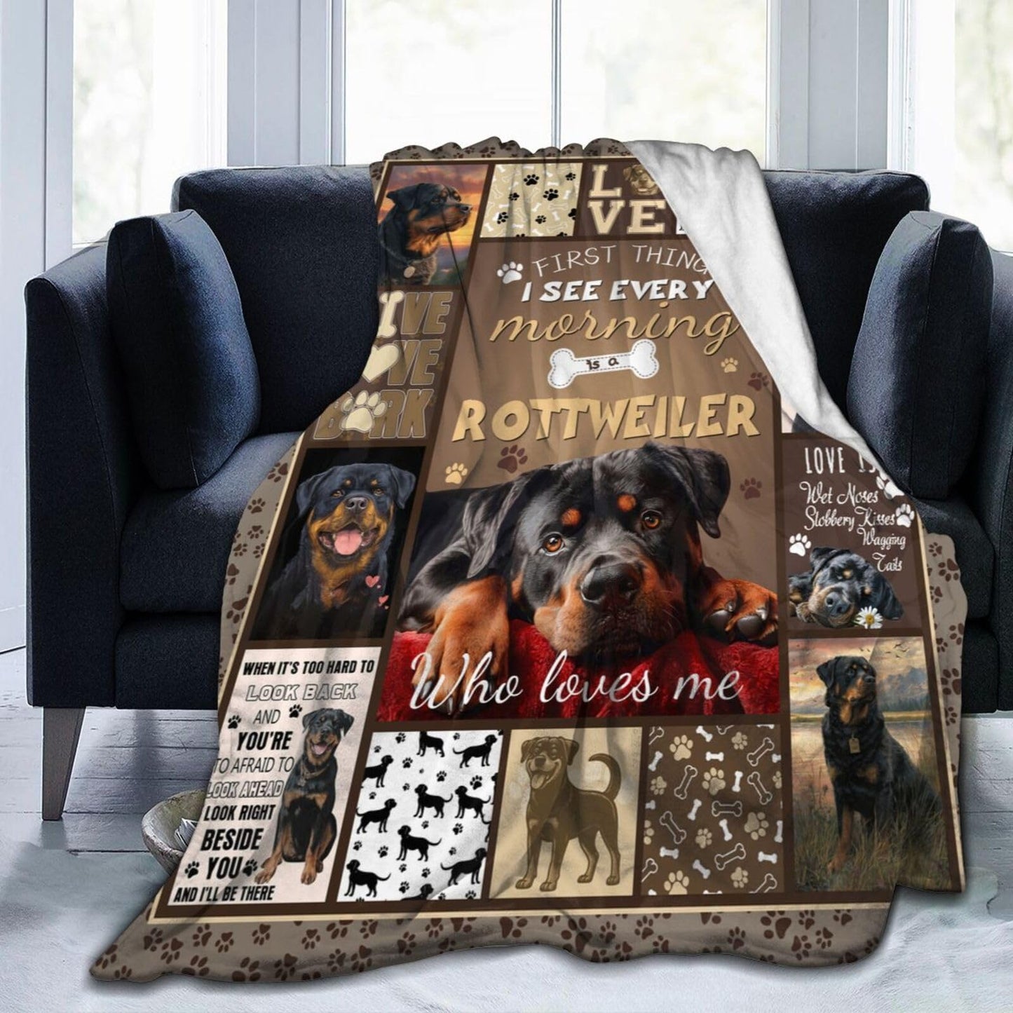 Dynova Rottweiler Blanket Cozy Plush Dog Lovers Gifts Throw Blankets Animal Fuzzy Flannel Fleece for Girls Boys Women Men 50"X40"