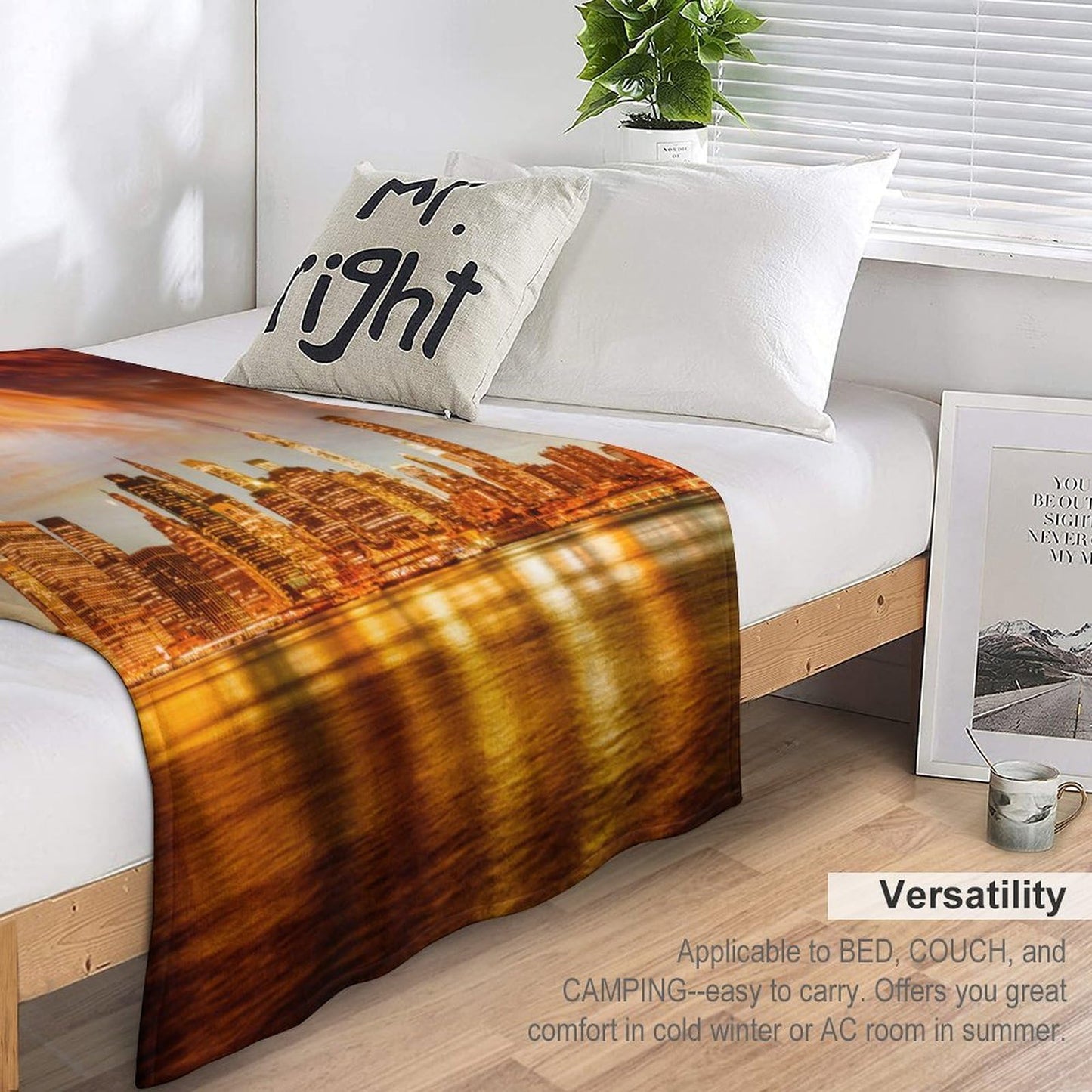 New York Throw Blanket,Sunset City Skyscraper Pattern Soft Cozy Warm Flannel Blankets for Sofa Couch Bed Gifts for Lover Kids Boys Grils Women Adults 30x40 Inch