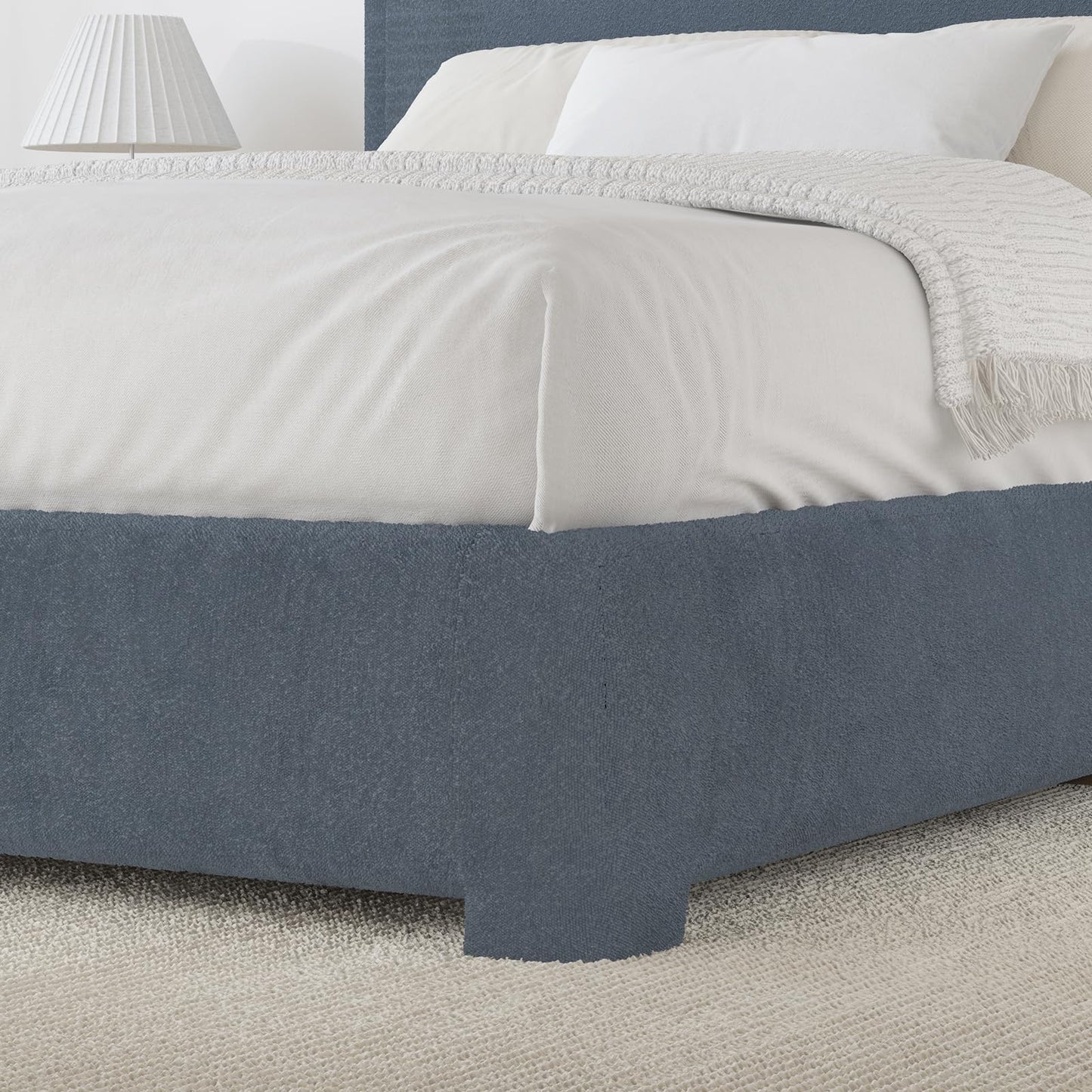 BarnFurin Full Size Bed Frame,Cloud Boucle Upholstered Platform Bed Frame with Headboard, Soft Rounded Corners, No Box Spring Required, Non-Slip and Noise-Free, Easy Assembly, Blue