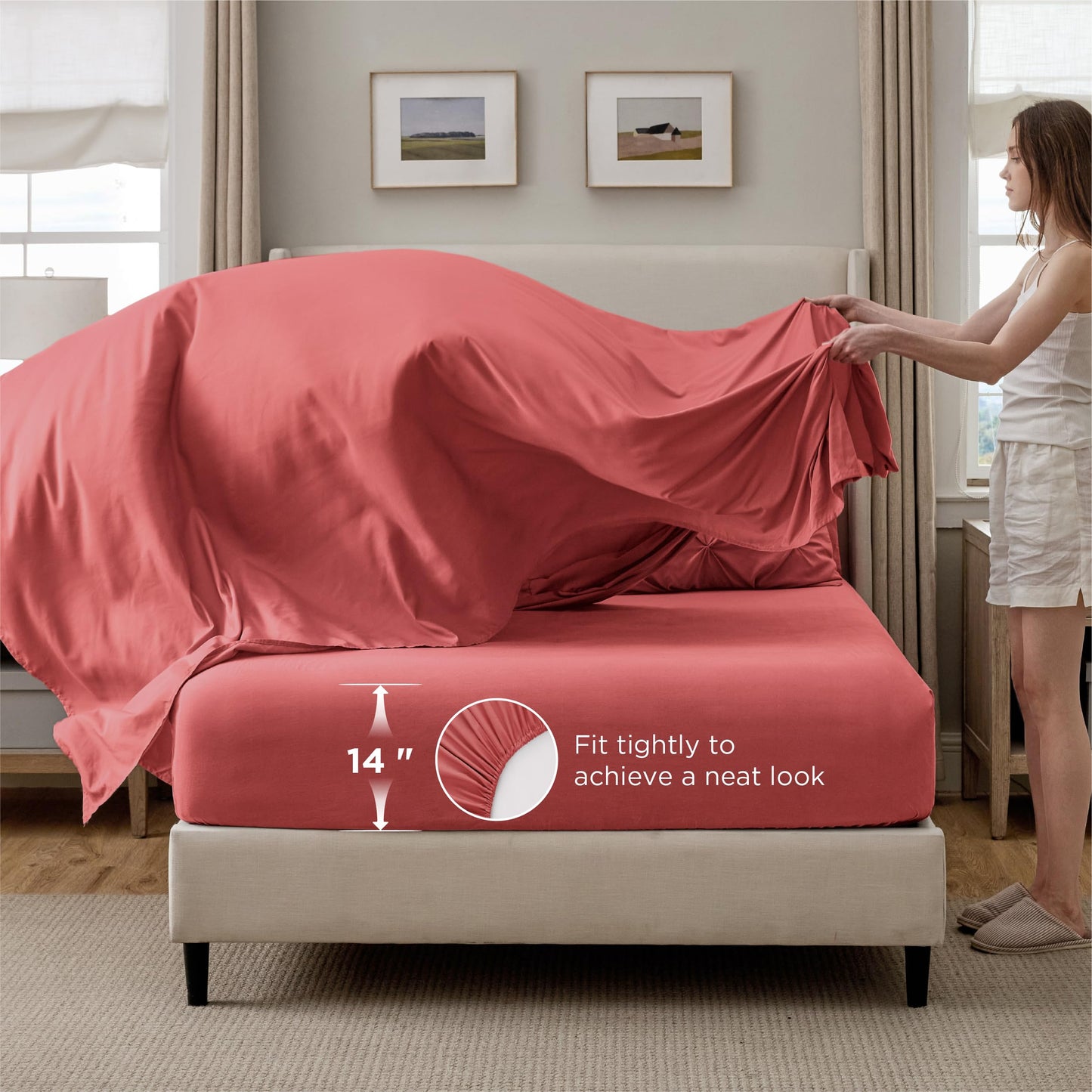 Bedsure Queen Comforter Set Coral Red - Bed in a Bag Queen Size Bedding 7 Pieces, GentleSoft™ Pintuck Bed Set Gift for Family, All Season Down Alternative Comforter with Sheets, Pillowcases & Shams