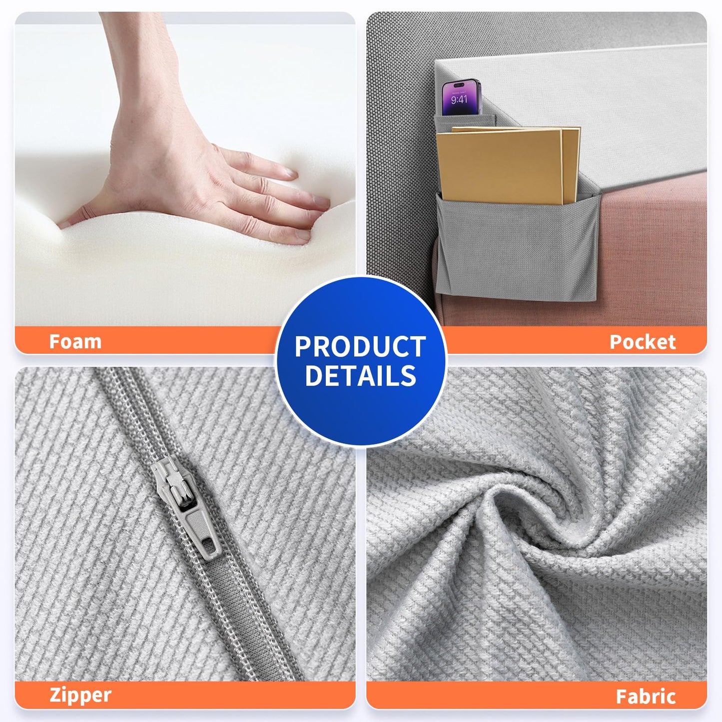 Krightlink Bed Wedge Pillow for Headboard Gap, King Size (76"x10"x6") Bed Gap Filler Mattress Wedge, Fits Bed Gap(0-8") Between Mattress and Headboard