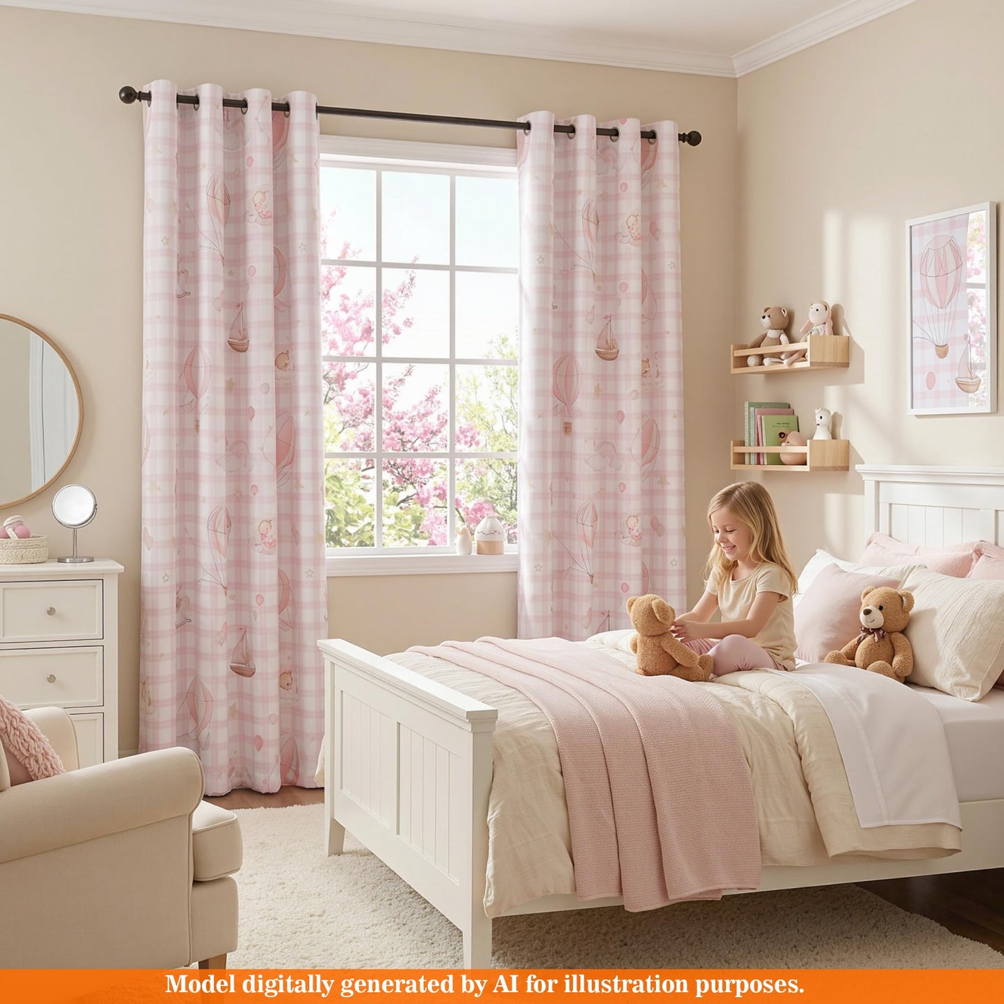 MYSKY HOME Girls Pink Nursery Blackout Curtains Plaid Curtains 84 Inch Length 2 Panels Set Cute Patterns Grommet Window Treatments Thermal Insulated for Kids Girls Bedroom Living Room, Each Panel 52"W