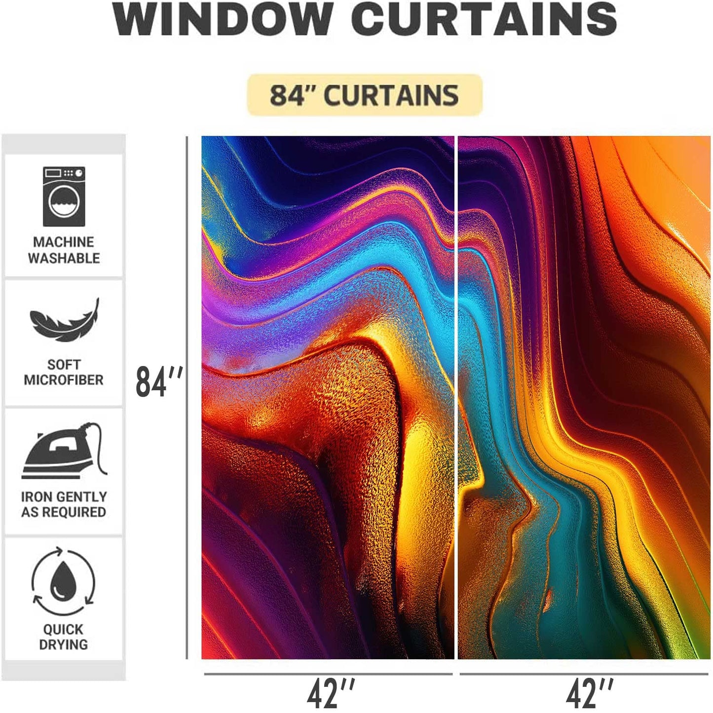 MIZSYE Colourful Fluid Curtains Modern Art Theme Abstract Blackout Drapes Nordic Design Stained Rainbow Glass Fluid Window Drapes for Bedroom Living Room Guest Room 2Panel 42x84inch CLOKMS0181