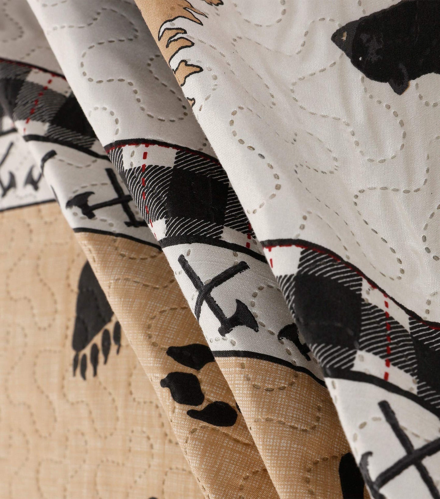 Rustic Quilt Bedding Set Queen Size Bedspread Coverlet Country Quilts Lodge Cabin Bedding Black White Buffalo Plaid Quilts Forest Elk Moose Lightweight Reversible Quilt Bed Spread with 2 Pillow Shams