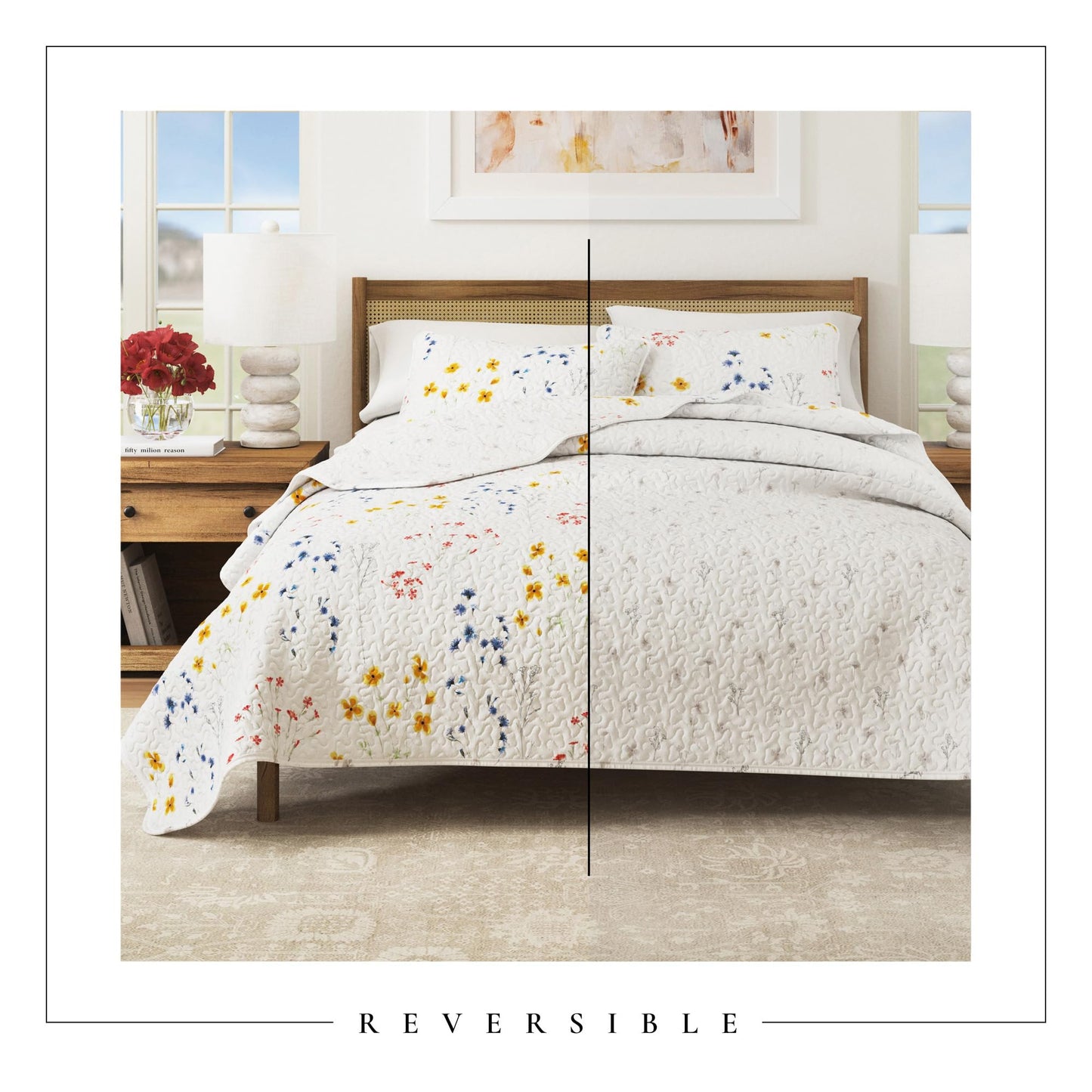 Great Bay Home Floral Quilt Set - 2-Piece Twin/Twin XL Size Spring Bedding Set - Lightweight, All-Season, Reversible Bedspread (Wildflowers)