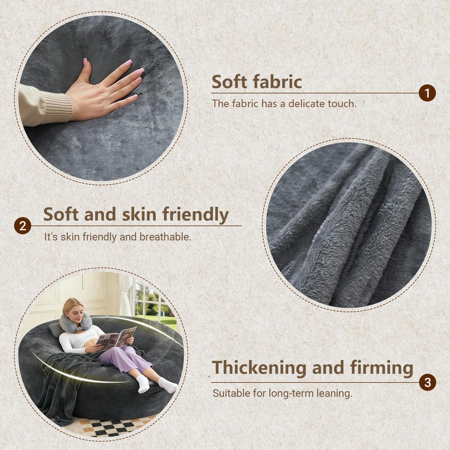 Big Bean Bag Chairs for Adults ，6FT Bean Bag Chair with Filler Memory Foam Chair Super Soft Plush, Living Room Furniture, Suitable for bedrooms, Comfy Lounge Reading Chairs