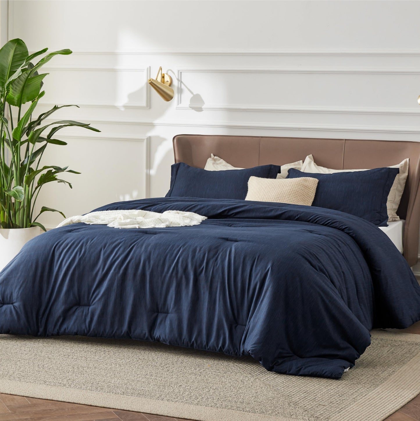 Bedsure Navy Blue Queen Comforter Set -Soft Bedding for All Seasons, Cationic Dyed Bed Set, 3 Pieces, 1 Queen Size Comforter (90"x90") and 2 Pillow Shams (20"x26"+2")