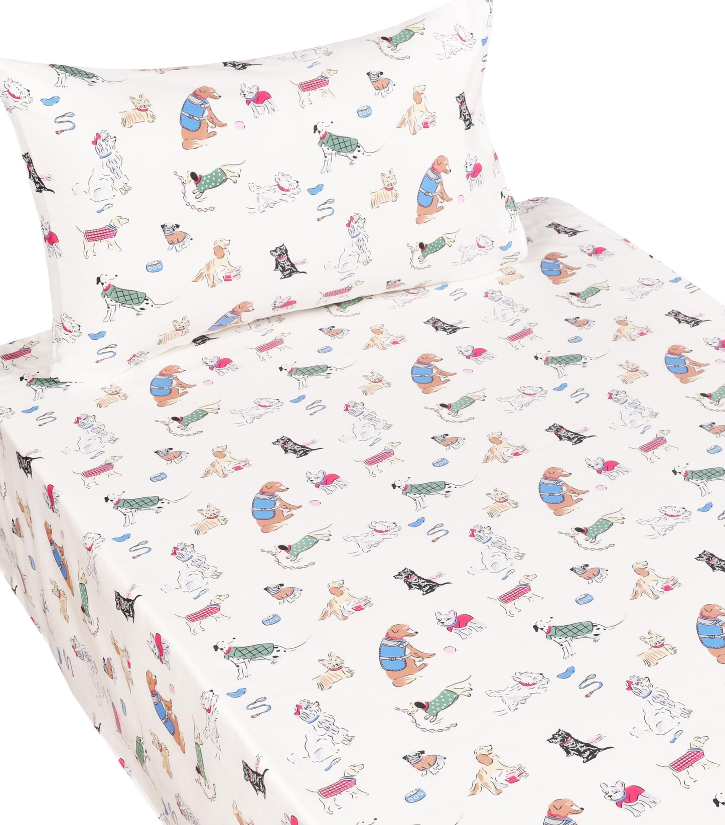 Scientific Sleep Puppy Dog 100% Cotton 3 Pcs Twin Bed Sheet Set Kids Toddler Teen, Flat Sheet & Fitted Sheet & Pillowcase Kids Bedding Set (Dogs)