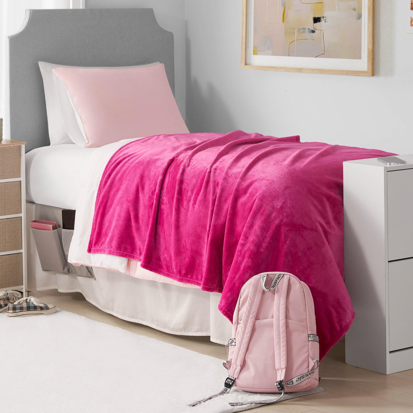 The Sheet Lab Solid Plush 50"X70" Throw Blanket, Hot Pink - Plush Blanket for Ultimate Comfort and Cozy Warmth