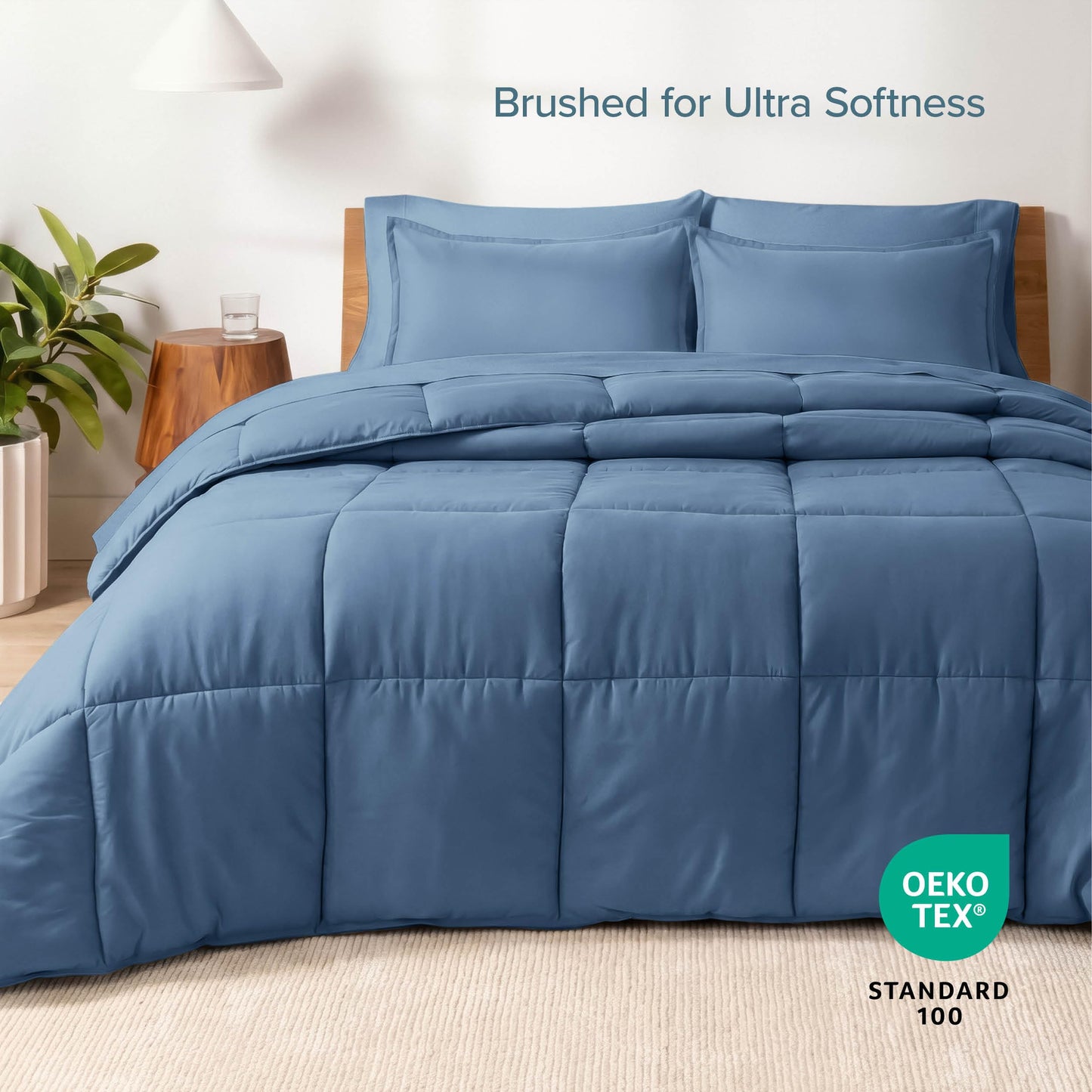 Bare Home Bed-in-A-Bag 7 Piece Comforter & Sheet Set - Queen - Goose Down Alternative - Ultra-Soft 1800 Premium - Bedding Set (Queen, Coronet Blue/Coronet Blue)