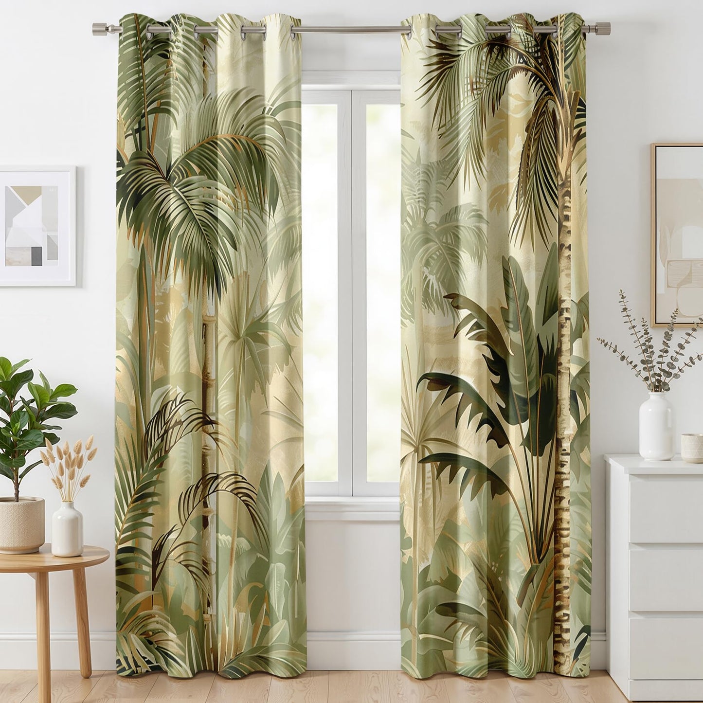 Mistwalk Modern Palm Tree Curtains Blackout, 63 Inch Curtains for Bedroom & Living Room, Room Darkening Thermal Insulated Grommet Drapes, Tropical Plants Patterned Window Treatments
