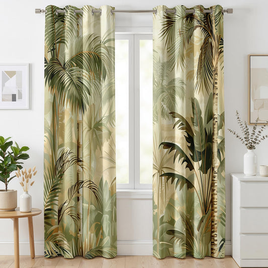 Mistwalk Modern Palm Tree Curtains Blackout, 63 Inch Curtains for Bedroom & Living Room, Room Darkening Thermal Insulated Grommet Drapes, Tropical Plants Patterned Window Treatments