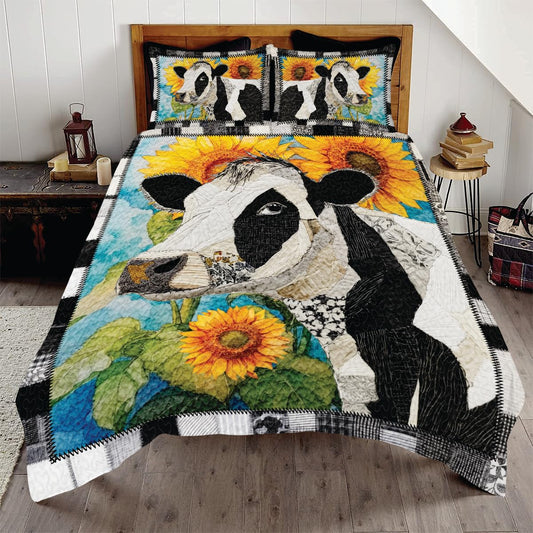 Jeminise Cow with Landscape Patchwork Quilt, Animal Farmhouse Printed Quilt Set Bedding Set, Premium Patchwork Pattern Quilts Bedspread, Bedding Set with Cow Lover Gift