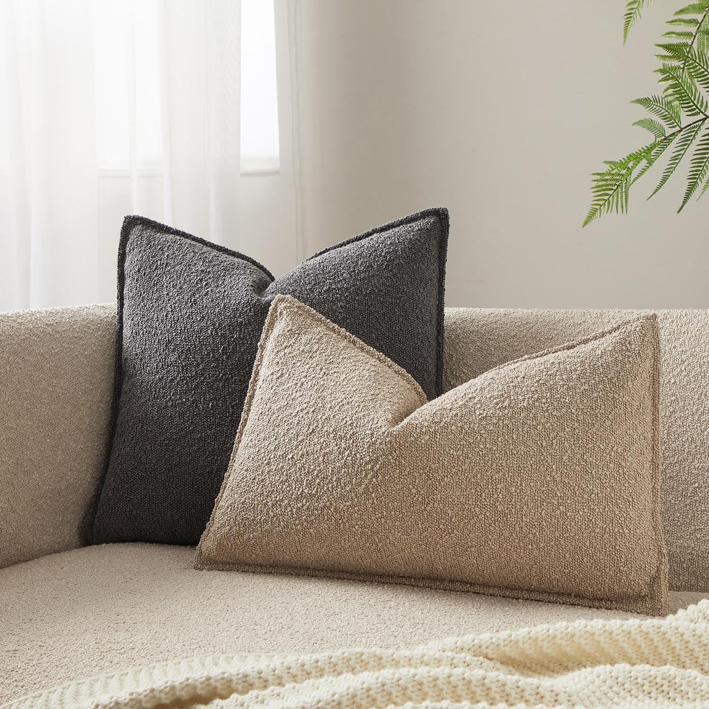 JUSPURBET 14x24 Pillow Covers Set of 2 Decorative Throw Pillow Covers Case for Couch Sofa Bed Soft Boucle Textured Lumbar Cushion Covers with Hidden Zipper for Home Decor Living Room,Oatmeal
