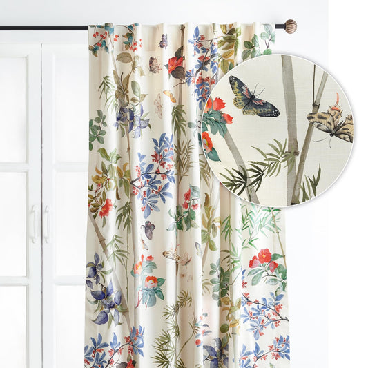Maison d' Hermine Curtains for Living Room 100% Cotton 96 inch Length One Panel Light Filtering Curtains for Windows with Rod and Loop Pockets Spring Summer (Canne - Light Beige, 50" W x 96" L)