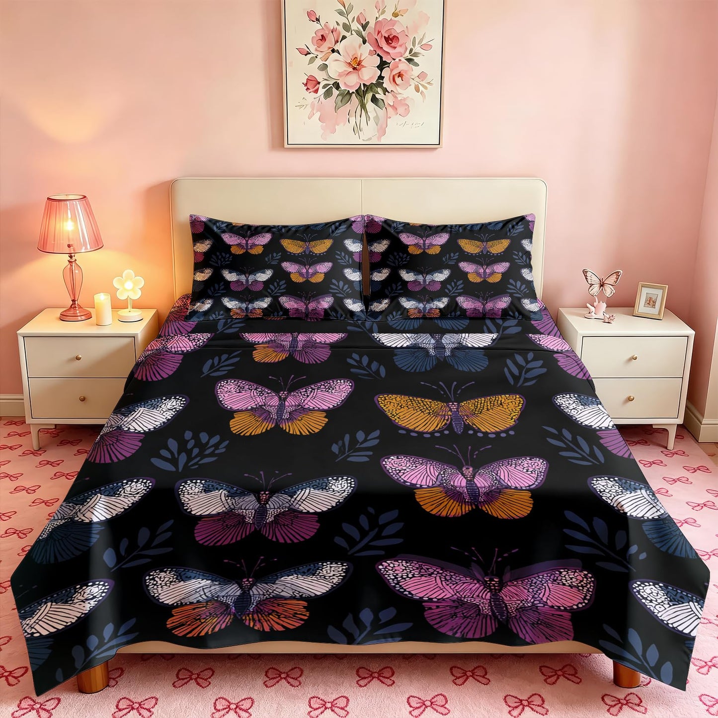 Butterfly Queen Sheet Set 4 Pcs Gothic Dark Bed Sheets