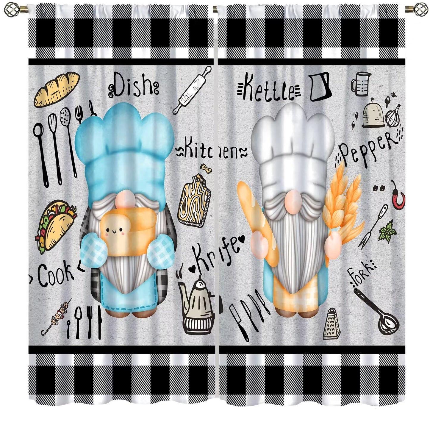ICMOLYYENLO Chef Window Curtains - Bedroom & Living Room 2 Panel Set, 42x45 Inch, Buffalo Plaid, Themed Kitchen Curtains