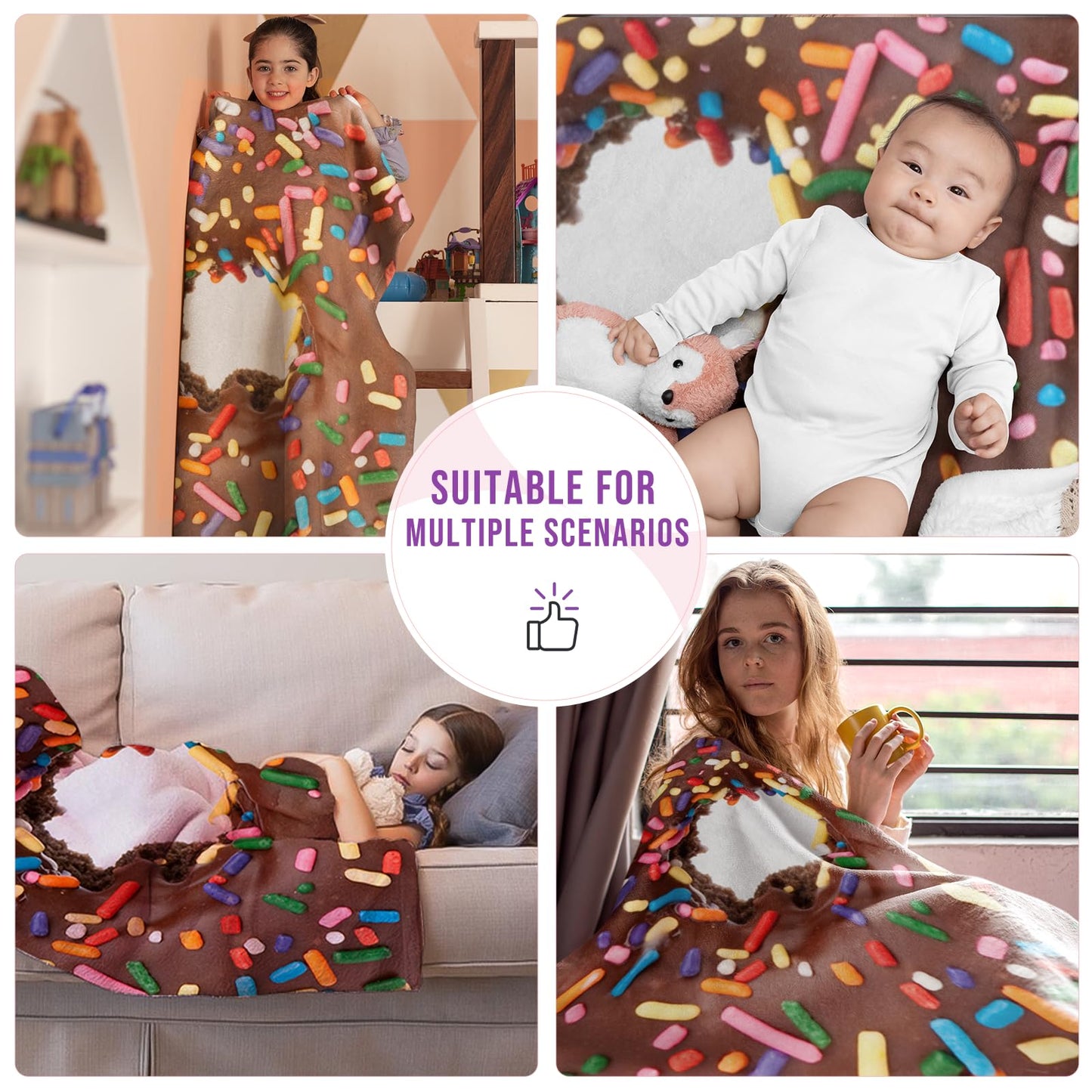 Realistic Donut Coffee Blanket, Thermal Towel, Lightweight and Soft Flannel, Perfectly Round Fuzzy Blanket for Kids(71")