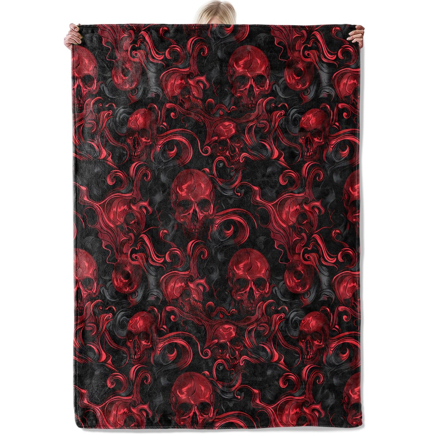 Aonimonis Red Skull Gothic Throw Blanket Gifts for Women, Soft Fuzzy Warm Cozy Flannel Blankets for Bedroom, Travel, Couch, Home Decor 50x60 in
