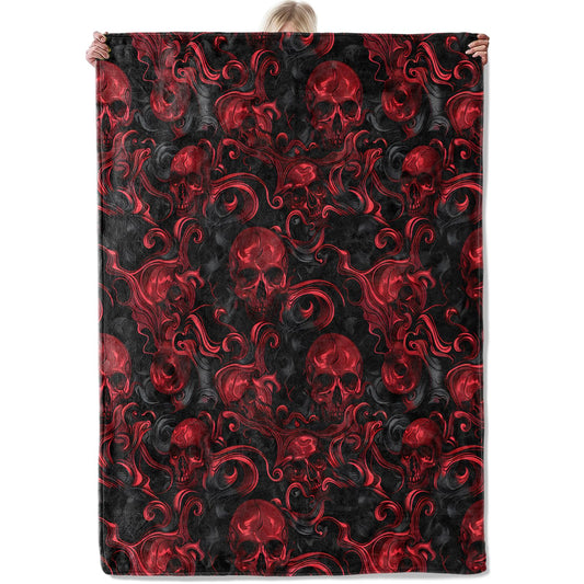 Aonimonis Red Skull Gothic Throw Blanket Gifts for Women, Soft Fuzzy Warm Cozy Flannel Blankets for Bedroom, Travel, Couch, Home Decor 50x60 in