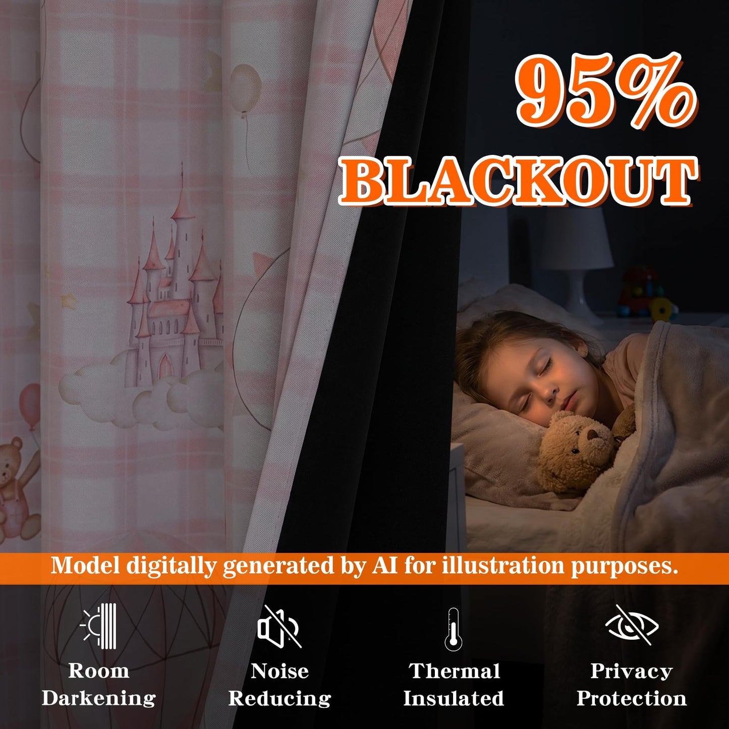 MYSKY HOME Girls Pink Nursery Blackout Curtains Plaid Curtains 84 Inch Length 2 Panels Set Cute Patterns Grommet Window Treatments Thermal Insulated for Kids Girls Bedroom Living Room, Each Panel 52"W