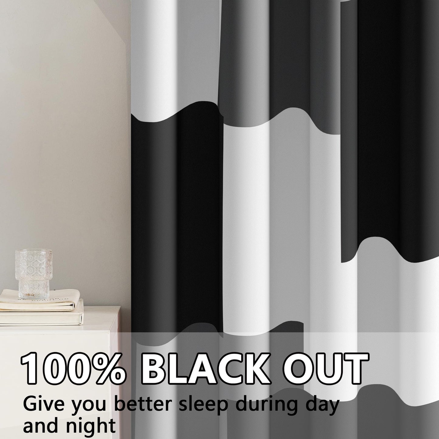 HOQAJME Black and White Curtains for Bedroom Blackout Curtains for Living Room Modern Abstract Geometric Room Darkening Window Drapes, (52 x 84 - Inch,Black Plaid)