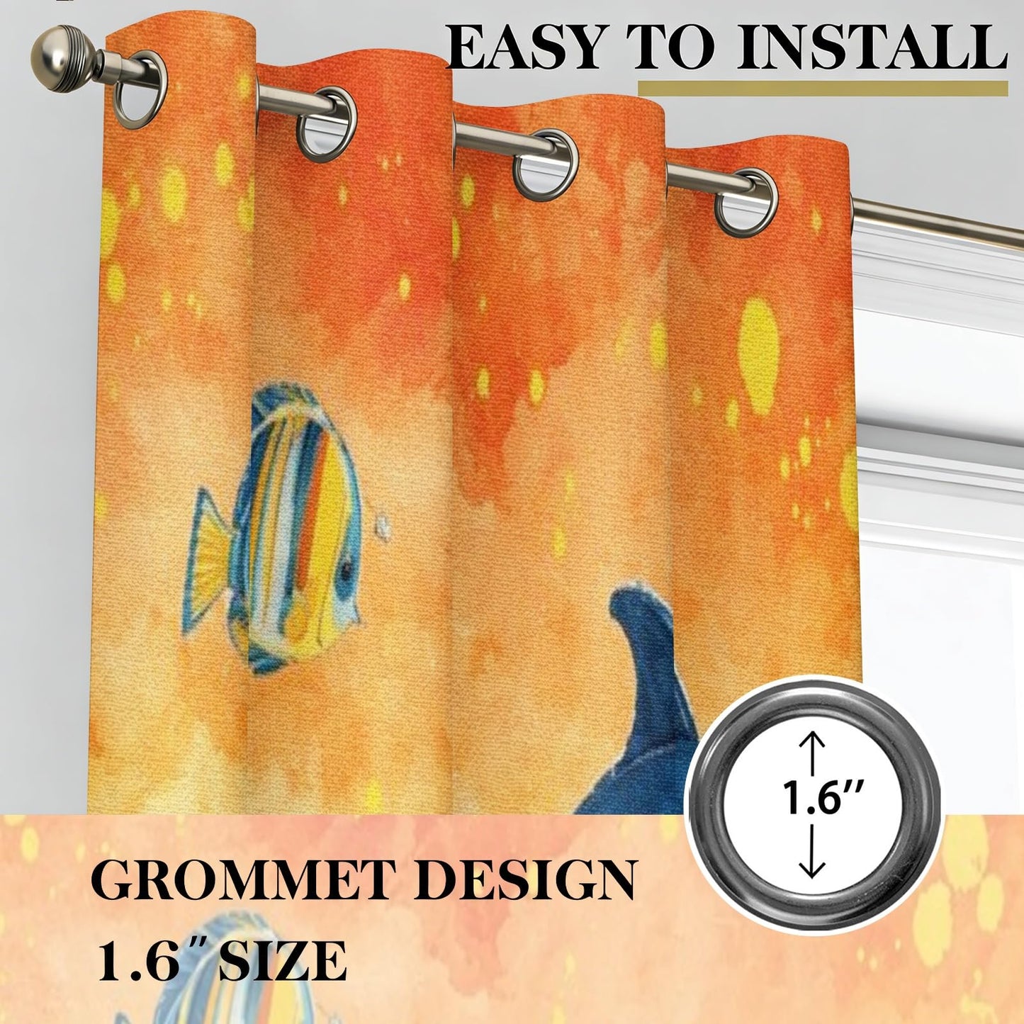 MBVZGUK Ocean Dolphin Blackout Curtains 72 Inch Long 2 Panels, Blue Underwater World Coral Tropical Fish Landscape Decor Drapes, Oil Pinting Style Curtain for Boys Girls Toddler Bedroom
