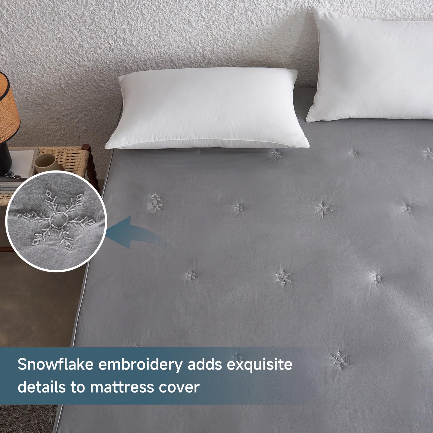 Simple&Opulence Queen Size Mattress Pad Protector, 100% Cotton Top Cooling Breathable Quilted Mattress Cover Fitted Sheet Stretches up to 16 Inches Deep Pocket Non Slip Soft Bed Pad Topper-Dark Grey